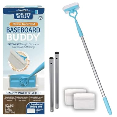 Baseboard Buddy | Lightweight Home Cleaning Essential, Perfect for Baseboards, Moldings & Walls, Glide & Wipe Trapping & Locking Dirt & Dust | As Seen on TV, (1 Baseboard Buddy & 3 Reusable Pads)