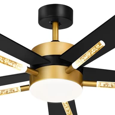 YITAHOME 60 Inch Ceiling Fan with Light and Remote, 5 Blades with Crystal Rod Design, Modern Chandelier Ceiling Fan with Reversible Quiet Motor, Indoor Fan with 3 LED Colors, Black&Gold