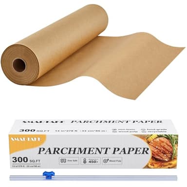 SMARTAKE Parchment Paper Roll for Baking, 13 in x 278 ft, 300 sq.ft, Non-Stick Baking Paper Sheets with Slide Cutter, Heavy Duty Extra Long, for Kitchen Baking Cooking Grilling Steaming, Unbleached