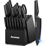 Knife Set, Astercook 21 Pieces Knife Sets for Kitchen with Block, Dishwasher Safe Kitchen Knife Set with Built-in Sharpener, German Stainless Steel Black Knife Block Set