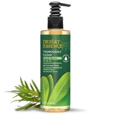 Desert Essence Thoroughly Clean Face Wash with Tea Tree Oil – Natural Facial Cleanser with Castile Soap & Coconut Oil – For Oily & Sensitive Skin – Vegan & Cruelty-Free (8.5 Fl Oz)