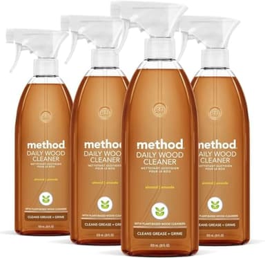 Method Daily Hardwood Cleaner, Almond, Cleans Shelves, Tables and Other Wooden Surfaces While Removing Dust & Grime, 28 Fl Oz, (Pack of 4)