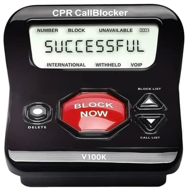 CPR V100K Call Blocker for Landline Phones - You Can Manually Block All Calls with The Big Red Button - Pre-Programmed to Block 100,000 Known Nuisance Numbers - Caller ID is Required.