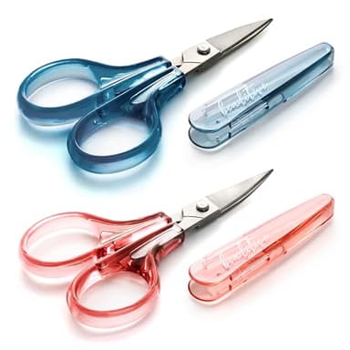 Beaditive Detail Craft Scissors Set (2 pcs) Curved and Straight, Sharp, Compact | Sewing, Embroidery, Paper Cutting, Crafting | Stainless Steel | Protective Cover (Blue&Pink)