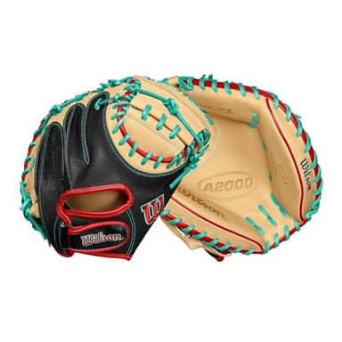 Wilson Fall 2024 A2000® PF33SS 33” Baseball Catcher’s Mitt - Right Hand Throw, Black/Blonde/Red/Teal