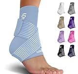 Sleeve Stars Ankle Brace for Sprained Ankle, Plantar Fasciitis Relief Ankle Support for Women, Ankle Compression Sleeve w/ Strap (Single/Light Blue)
