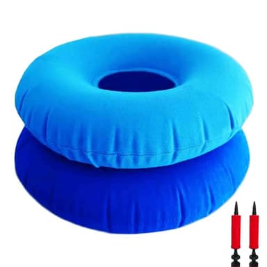 Shineyid 2 Pack Donut Pillow, Inflatable Donut Cushion for Tailbone Pain,Hemorrhoid Seat Cushion, Round Wheelchairs Seat Cushion for Home, Car or Office Chair (15" Dark Blue & Light Blue)