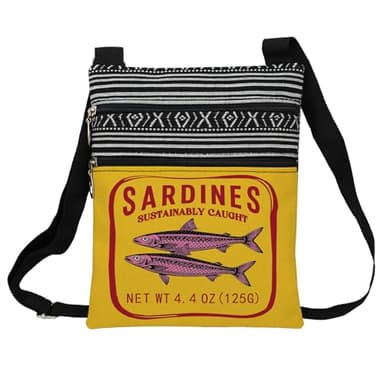 LiuenMgg Sardine Can Messenger Bag Ethnic Pattern Printed Adjustable Strap Crossbody Zipper Pouch Canned Sardines Phone Organizer Wallet Shoulder Handbag for Woman