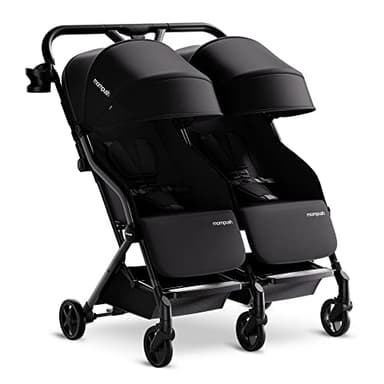 Mompush Lithe Double Stroller for Infant and Toddler, Lightweight Side by Side Twin Stroller, Only 25 lbs, 30-Inch Slim Fit Through Doorways, One-Step Fold, Independent Recline, UPF 50+ Canopy