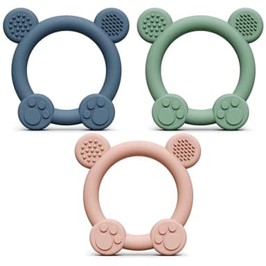 PandaEar 3 Pack Silicone Teething Toys - Baby Teething Rings, BPA Free Teether for 0-12 Months, Soothing Sore Gums