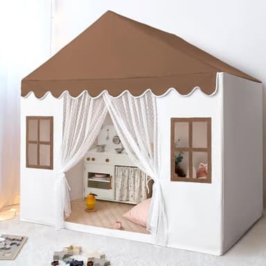 Kids Play Tent with Mat, Large Playhouse Play Tent Indoor for Girls Boys, Kids Tent Toys for Toddlers Children Play House for Birthday Toy House Gift (Brown)