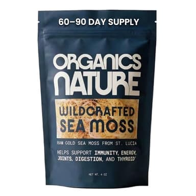 Organics Nature Raw Wildcrafted Sea Moss | Organic Wildcrafted & Non-GMO Certified | Dr Sebi Approved | Make 5 Jars of Sea Moss Gel | Immune Support, Energy &e Essential Minerals & Vitamins 4 oz