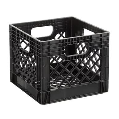 YZSCFBJ 16QT Heavy-Duty Plastic Milk Crate Black with Built-in Handles