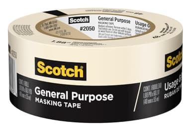 Scotch General Purpose Masking Tape, 1.88 in x 60.1 yd, Beige, Sticks for Up to 5 Days, Removes Easily Without Leaving Sticky Residue, Easy-to-Tear Masking Tape (2050-48MP)