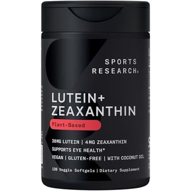 Sports Research® Lutein and Zeaxanthin Capsules - Eye Health Support Supplement Made with Lute-Gen® and Organic Coconut Oil - Vegan Friendly & Non-GMO Verified - 120 Veggie Softgels