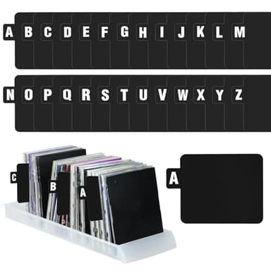 BLSUREFYX 26 PCS Vinyl Record Dividers A-Z Alphabet Record Organizer with Alphabetical Tab Dividers for DVD Cd File Albums and Library Book Storage Holder Use Black
