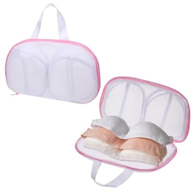 Bra Washing Bags for Laundry, 2 Pcs Bra Laundry Bags for Washing Machine Mesh Lingerie Wash Bag with Zipper for Washing Delicates Underwear Brassiere (Pink, A Cups)