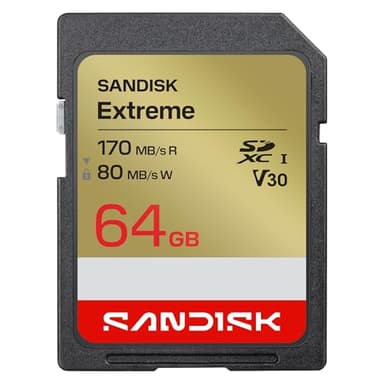 SANDISK 64GB Extreme SD UHS-I Card - Up to 170MB/s Read Speed and 80MB/s Write Speed, 4K UHD Video, U3, V30 - SDSDXV2-064G-GUCIN
