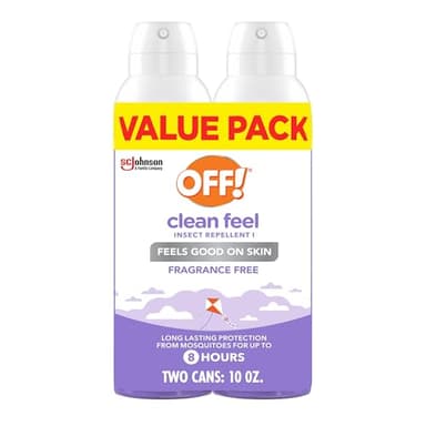 Off! Clean Feel Insect Repellent Aerosol with 20% Picaridin - Long-Lasting DEET-Free Protection from Mosquitoes, Fragrance-Free Pest Control for Ticks & Flies, Camping, Bug Spray - 5 oz (Pack of 2)