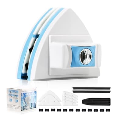 Double-Sided Magnetic Window Cleaner - Adjustable Magnetic Equipment Cleaning Brush Tool，Fits 3 - 30 mm Glass Thickness, 2.5m Safety Rope for High-Rise & Auto Glass, Safe Anti-Pinch Wiper (Blue)