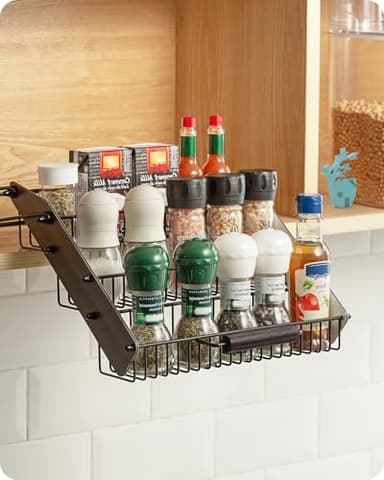 Baffect 3 Tiers Pull Down Spice Rack, Pull Out Spice Organizer for Inside Cabinets, Drop Down Spice Shelf with Spring Buffer Device for Kitchen Upper Cabinet（Black）