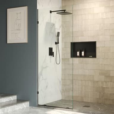 DeerValley 32"×78" Fixed Glass Shower Panel, 10mm Thick Shower Glass Panel, Frameless Tempered Glass Door, Bathroom Shower Screen with Hardware (Black)