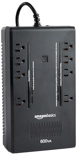 Amazon Basics UPS Battery Backup & Surge Protector, 600VA/360W, 8 Outlets, Standby Uninterruptible Power Supply, Power Outage Protection, Compact Design, Black
