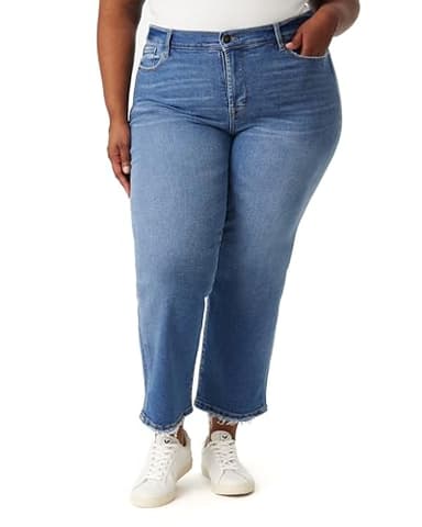 kensie Jeans for Women The Ella Vintage Straight High-Rise Straight Leg 27-Inch Inseam Raw Edge, Portland, 22 Plus