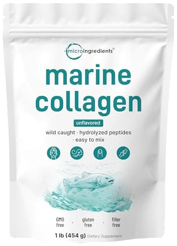Micro Ingredients Marine Collagen Peptides Powder, 1 lb | Type I Marine Collagen + Natural Protein | Wild-Caught Fish Source | Unflavored | Pescatarian, Non-GMO