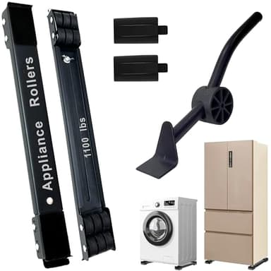 Heavy Duty Appliance Rollers and Furniture Movers with Complimentary Lifter Tool - Adjustable Expandable Base, Solid Wheels for Washers, Dryers, Refrigerators & Heavy Furniture - 1100 lb Capacity