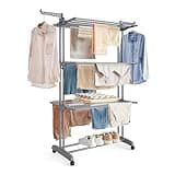 SONGMICS Clothes Drying Rack Stand 4-Tier, Foldable Laundry Drying Rack 68.1-Inch Tall, Steel, Rolling Clothes Horses Dryer Rack, Easy to Assemble, Indoor Outdoor Use, Dove Gray ULLR701G01