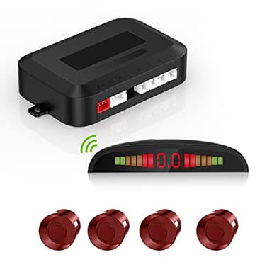 Wireless Parking Sensor, Reverse Radar System with 4 Car Backup Sensors, Wireless LED Distance Display with Sound Warning + 4 Flit Red Color Car Parking Sensor for Auto Vans RV Trailer