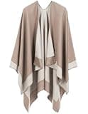 OWIF Women's Shawl Wraps Open Front Poncho Cape Oversized Sweaters Casual Cardigan Shawls for Fall Winter, Border Design-01-Khaki