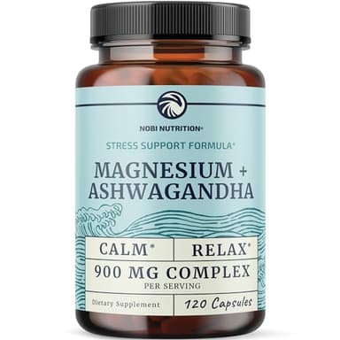 Magnesium Ashwagandha | Calming Magnesium Supplement for Adults | Relax, Rest, Calm Mood & Sleep Support | Mag Citrate & Oxide 400 mg + Ashwagandha 500 mg | Muscle Health & Stress Relief | 120 Ct