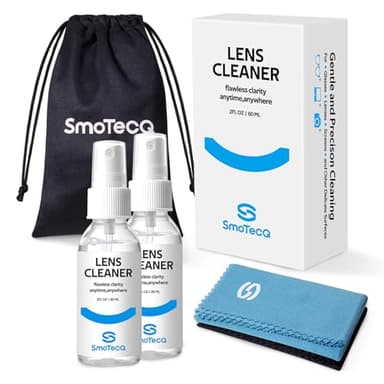 SmoTecQ Glasses Cleaner Kit – Alcohol-Free, Plant-Based Spray + Ultra-Soft Microfiber Cloths for Eyeglasses, Screens & Cameras – 2 x 2oz Spray Bottles + 2 Cloths + Travel Pouch Set