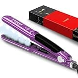DORISILK 2.0 Upgraded Steam Hair Straightener and Curler, Ceramic 1 Inch Professional Salon Steampod Styler Plancha Vapor Iron, 450 LED Temp, 2 in 1, Purple