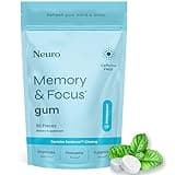 Neuro Memory & Focus Gum (90 Pieces) - Decaf & Sugar Free with American Ginseng, L theanine, Vitamin B12 & Vitamin B6 for Mental Alertness - Brain Supplements for Memory and Focus - Peppermint Flavor