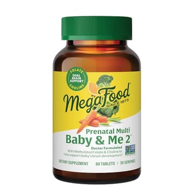 MegaFood Baby & Me 2 Prenatal Vitamin and Minerals - Vitamins for Women - with Folate (Folic Acid Natural Form), Choline, Iron, Iodine, and Vitamin C, Vitamin D and more - 60 Tabs (30 Servings)
