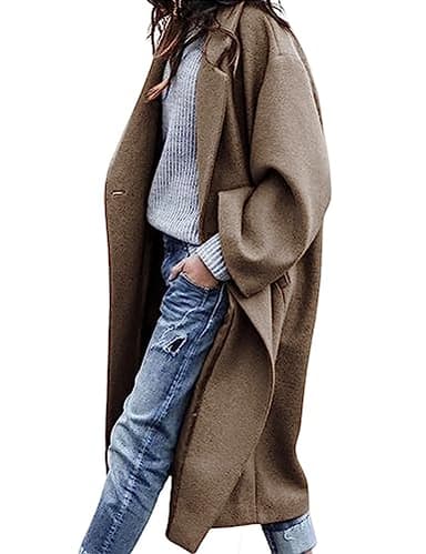UANEO Women's Wool Blend Coat Oversized Double Breasted Long Trench Overcoat Winter (Khaki-M)
