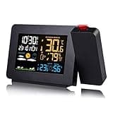 Projection Alarm Clock with Outdoor Sensor,Personal Weather Station for Bedroom, Projector Dimmable Clock Dual Alarms LCD,12/24H
