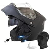 Motorcycle Bluetooth Modular Helmet, DOT Approved Flip Up Full Face Motorcycle Dual Visor Helmet, with Dual Speakers and Microphone, for Adults Men and Women (Matte Black,Large)