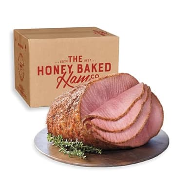 Honey Baked Ham® Bone-In Half 8 lb - Fully Cooked Spiral Sliced Holiday Ham with Signature Sweet Crunchy Glaze - Premium Smoked Pork Entrée for Dinners, Parties & Gifts - Shipped Frozen for Freshness