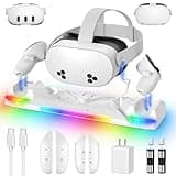 Charging Dock for Meta Quest 3S/3/2, Kinwin 30W Fast Charging Station for Oculus Quest 3S/3 Accessories with 11 Colors Light, Magnetic Charger Stand for Headset/Controller with 2 Rechargeable Battery