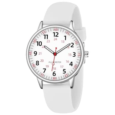 TWOPTION Nurse Watch for Women Waterproof Analog Silicone Watch with Second Hand Nursing Easy Read Dial Nurse Watches(White)