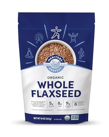 Manitoba Harvest Whole Organic Flaxseed, 5g Plant Based Protein and 9g Omegas 3 & 6 per 30g Serving - Perfect for Smoothies, Yogurt & Cereal - Non-GMO, Organic, Vegan, 10oz (Pack of 1)