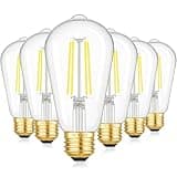6-Pack 7W Dimmable LED Light Bulbs, 60Watt Equivalent Edison Bulbs, 900LM Ultra Bright LED Bulbs, 5000K Daylight White, ST58 Vintage Antique Bulbs, E26 Medium Base, CRI90+, Clear Glass, No-Flicker