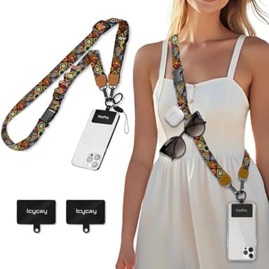 Icycay Phone Lanyard Crossbody, Boho Cell Phone Lanyard for Around The Neck Adjustable Phone Strap, Anti Theft Cute Lanyard for iPhone Case ID Holder Keys Phone Accessories Travel Essential