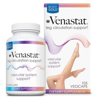 Body Gold Venastat - Leg Vein Support Supplements, Circulation Supplements with Horse Chestnut & Diosmin for Men & Women, Healthy Blood Flow - 105 Veggie Capsules