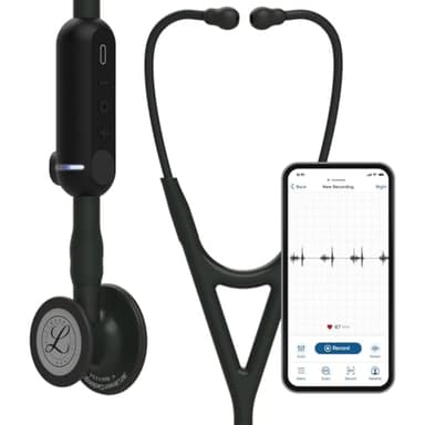 3M Littmann CORE Digital Stethoscope, Our Most Advanced Stethoscope Yet, Up To 40x Amplification, Active Noise Cancellation, In-App Sound Wave Visualization, Black-Finish Chestpiece, 8480