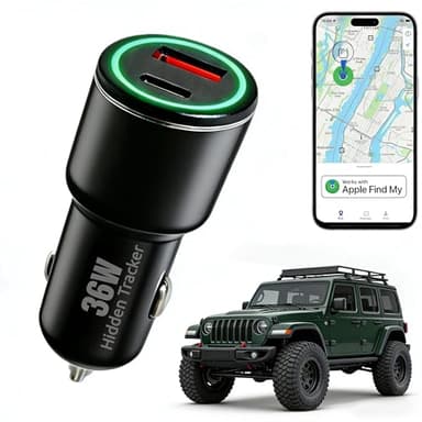 Hidden GPS Tracker for Vehicles (iOS Only) Disguised as Car Charger, No Subscription/Monthly/SIM/Battery Swaps, 2 Port Fast Charging, Compatible Apple Find My (3rd Gen GPS Tracker)